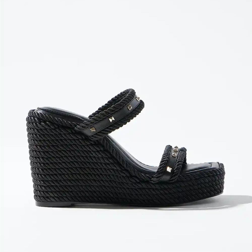 WHBM BLACK STUDDED ROPE WEDGE - Picture 2 of 3